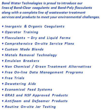 Wastewater treatment products offered by Bond